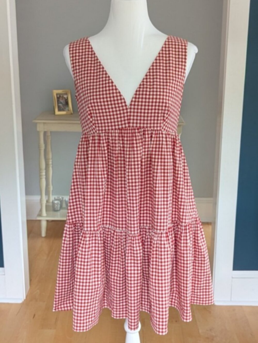 Kate Spade Mini Gingham Vineyard Dress Red Size 6 Tiered